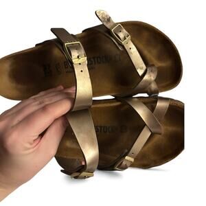 Birkenstock Bronze Sandals with Gold Buckles size 6
